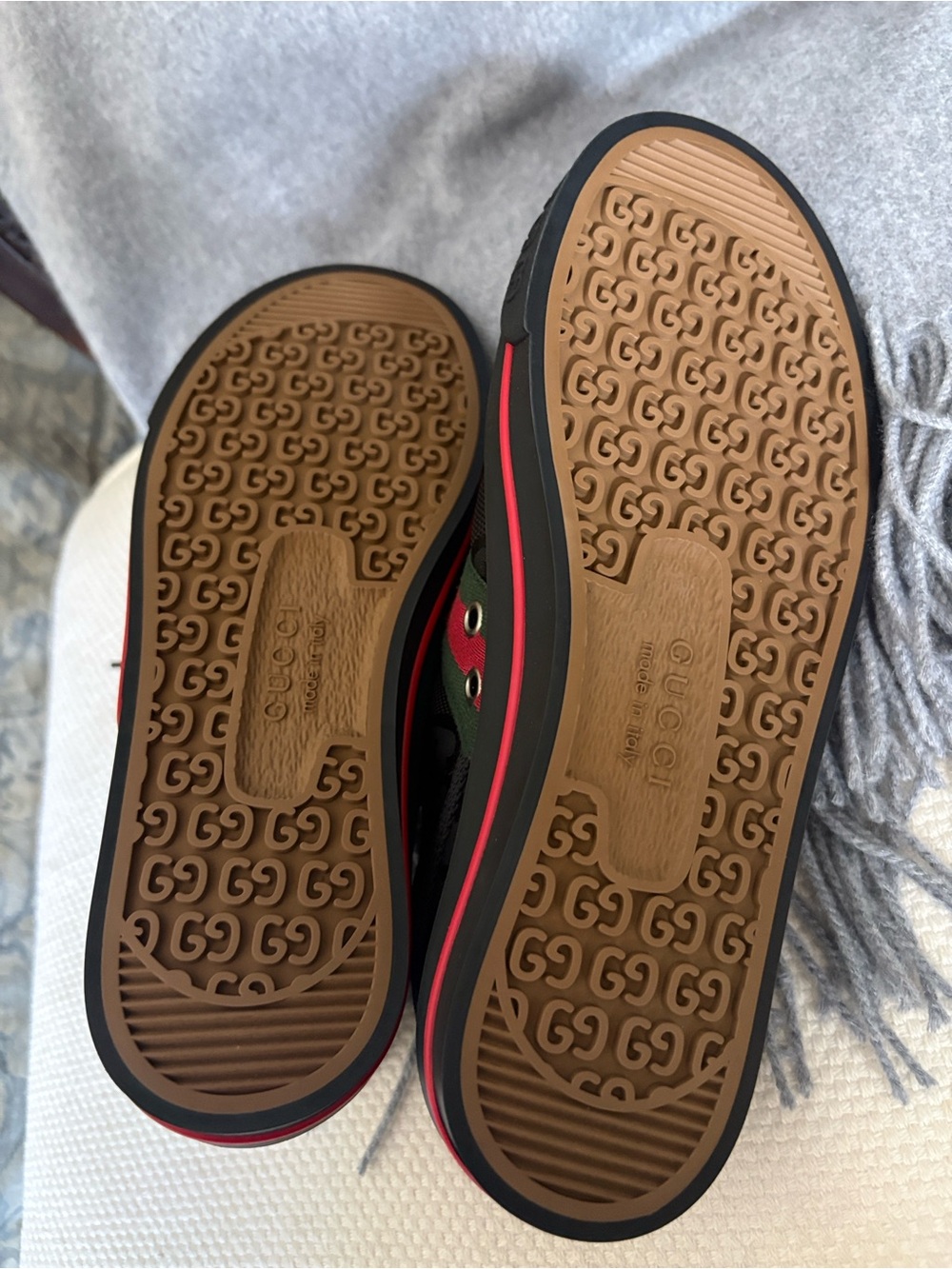 Black Low-Top Sneakers with Red & Green Web Stripe - Picture 9 of 10